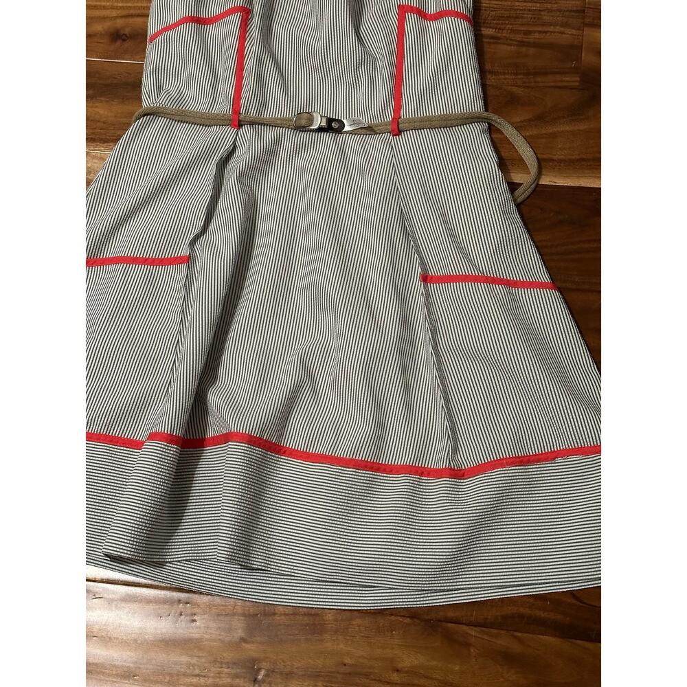 Jessica Simpson Striped Seersucker Belted Halter Dress Gray White Womens Size 14 - Picture 10 of 12